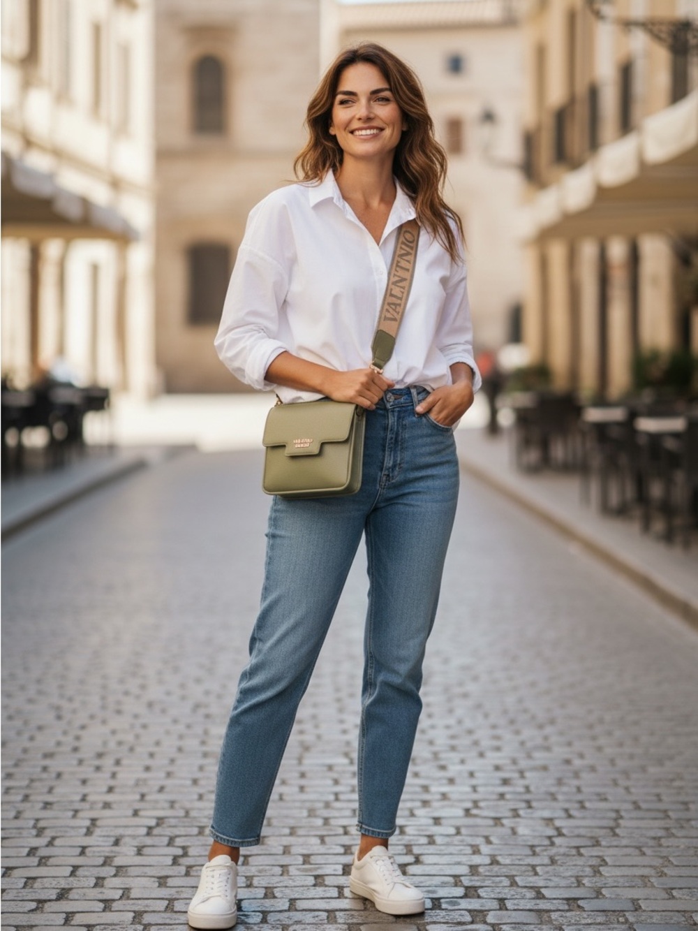 Valentino Orlandi Sage Green Leather Crossbody with Gold Logo